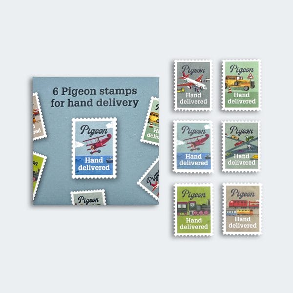 K&auml;sin toimitettavat postimerkit <span>(Hop on Board Pigeon themed)</span>